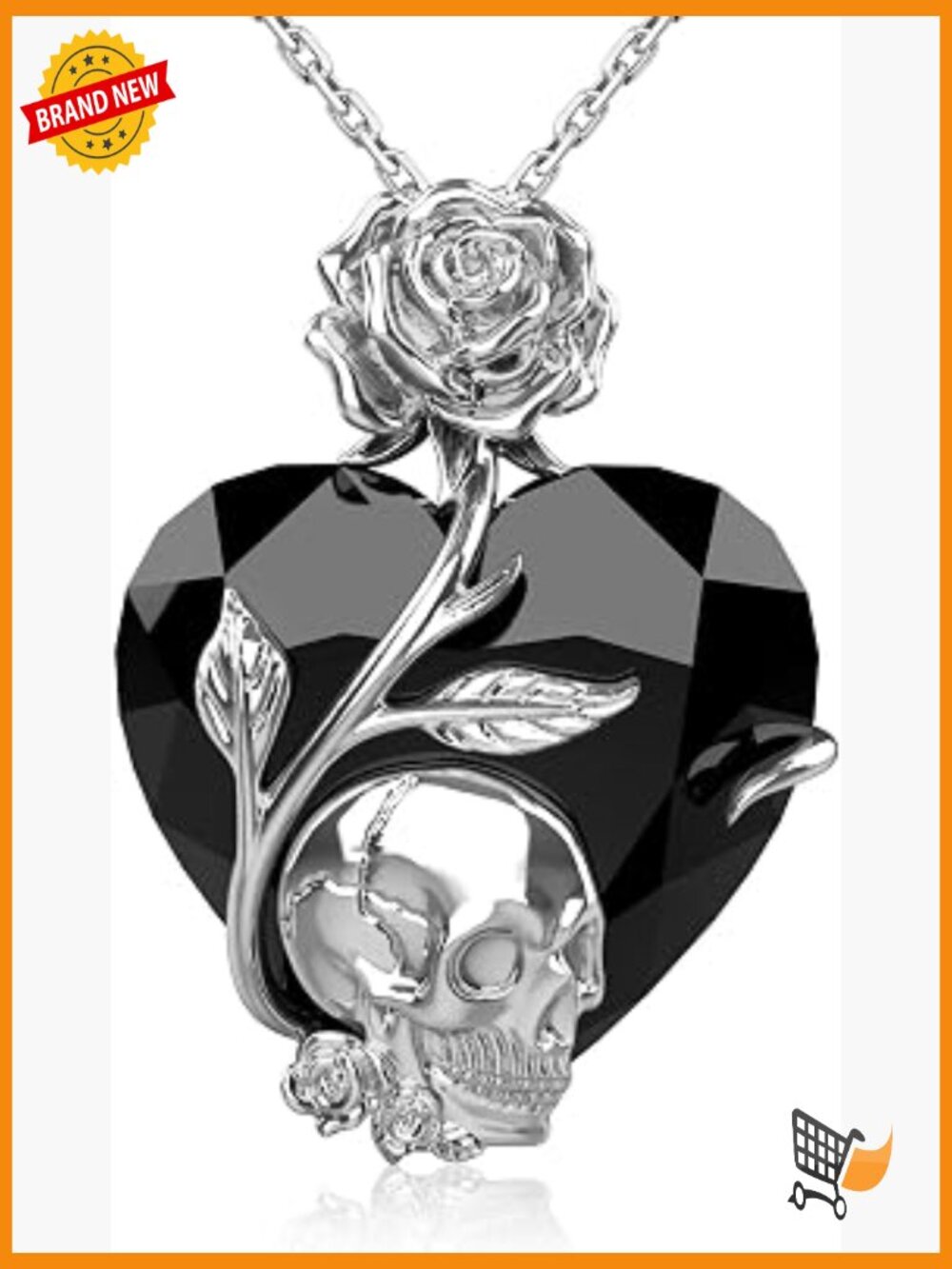925 Sterling Silver Rose Skull Pendant Necklace Punk Gothic Jewelry Gift for